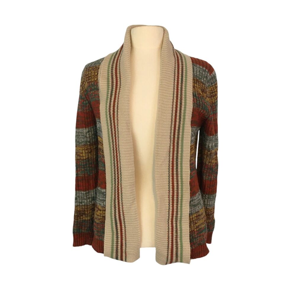 Bee‎ Wear Womens Vintage Tan, Orange, Brown Striped Open Front Cardigan 38 bust